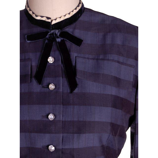 Vintage Navy & Black Striped Silk Day Dress & Jacket 1950s 37-28-44 Cart2cart vendor-unknown