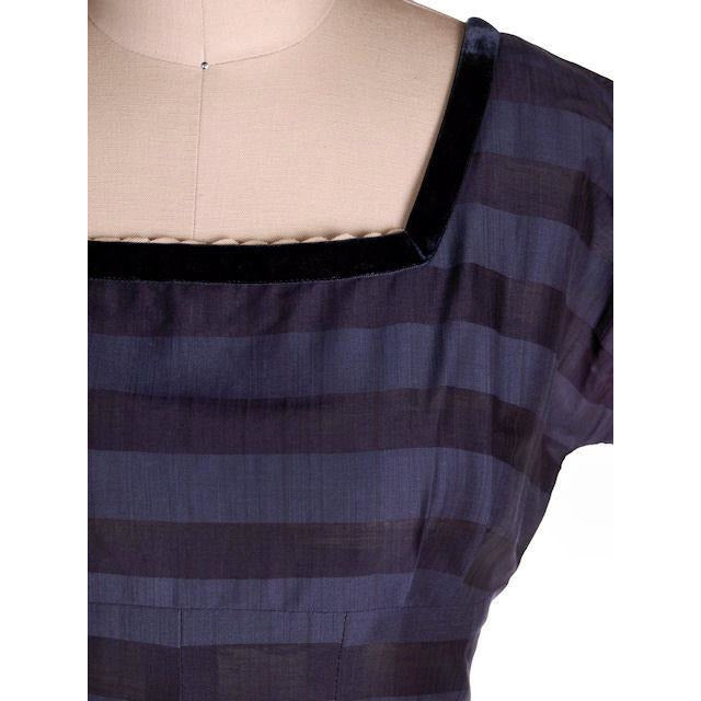 Vintage Navy & Black Striped Silk Day Dress & Jacket 1950s 37-28-44 Cart2cart vendor-unknown