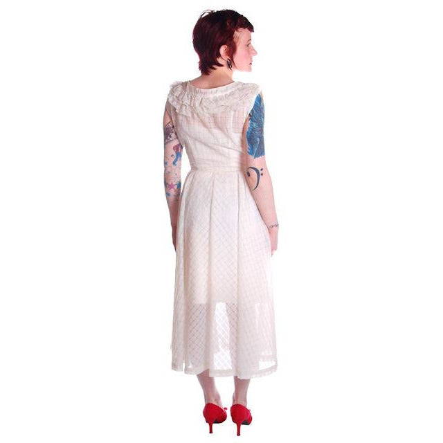 Vintage Dress 1950s White Nylon Full Skirted 36-26-Free Women's Johnnye