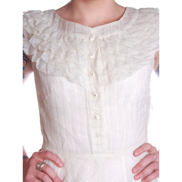 Vintage Dress 1950s White Nylon Full Skirted 36-26-Free Women's Johnnye