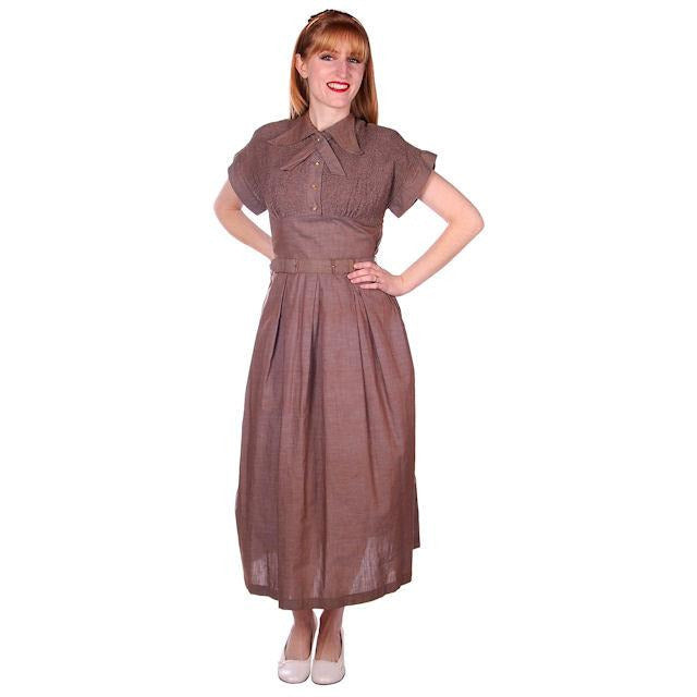 Vintage Taupe/Blue Changeable Cotton Day Dress 1940s Campus Star 34-27-Free Cart2cart Campus Star
