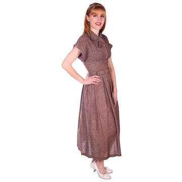 Vintage Taupe/Blue Changeable Cotton Day Dress 1940s Campus Star 34-27-Free - The Best Vintage Clothing
 - 1