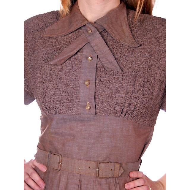 Vintage Taupe/Blue Changeable Cotton Day Dress 1940s Campus Star 34-27-Free Cart2cart Campus Star