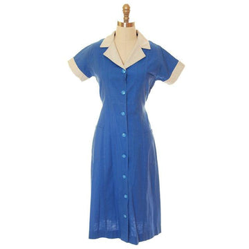 Vintage Waitress Uniform Blue/ White 1940s  Sz 34 Long Island Uniform Co. - The Best Vintage Clothing
 - 1