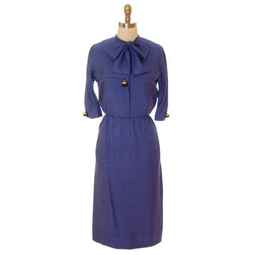 Vintage Sapphire Blue Dress Harvey Berin/ Karen Stark 1960s Big Brass Buttons - The Best Vintage Clothing
 - 1