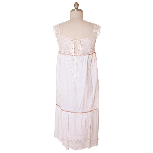 Victorian White Long Chemise Butterflies Micro Crochet Yoke Small Women's,New Arrivals The Best Vintage Clothing