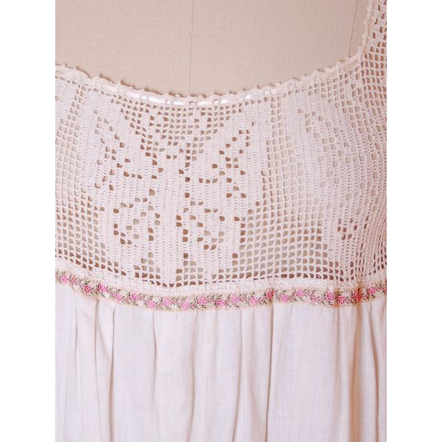 Victorian White Long Chemise Butterflies Micro Crochet Yoke Small Women's,New Arrivals The Best Vintage Clothing