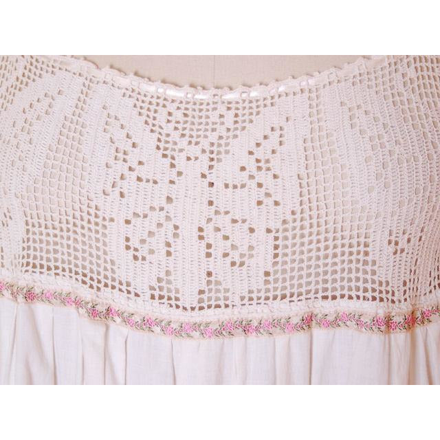 Victorian White Long Chemise Butterflies Micro Crochet Yoke Small Women's,New Arrivals The Best Vintage Clothing