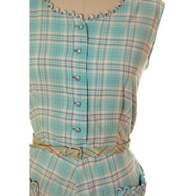 Vintage Housedress Pale Blue Plaid 1950s Cotton Medium Women's,On Sale The Best Vintage Clothing