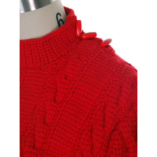 Vintage Sweater Red Handknit Cable Knit Wool Great Buttons 1940s 36 Bust Women's The Best Vintage Clothing