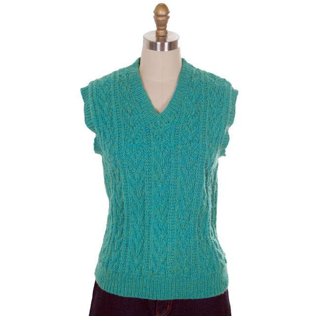 Vintage  Sweater Vest V Neck Sleeveless Blue Green Hand Knit Wool 1960s - The Best Vintage Clothing
 - 1