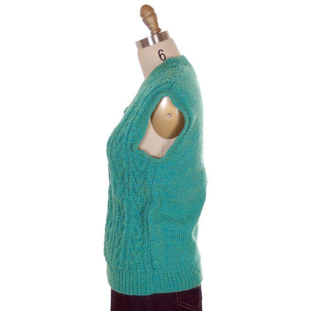 Vintage Sweater Vest V Neck Sleeveless Blue Green Hand Knit Wool 1960s On Sale,Women's The Best Vintage Clothing