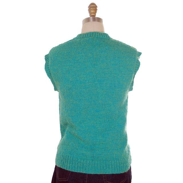 Vintage Sweater Vest V Neck Sleeveless Blue Green Hand Knit Wool 1960s On Sale,Women's The Best Vintage Clothing