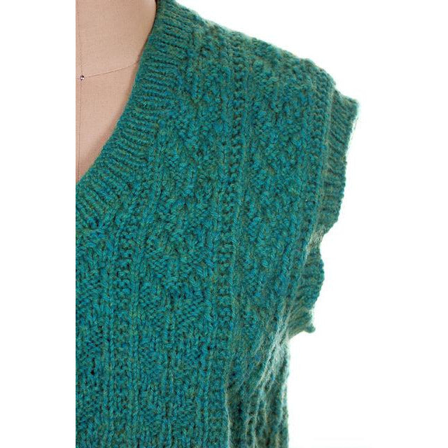 Vintage Sweater Vest V Neck Sleeveless Blue Green Hand Knit Wool 1960s On Sale,Women's The Best Vintage Clothing