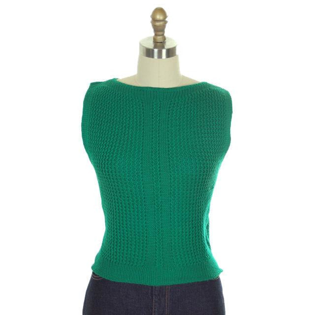 Vintage Sweater Sleeveless Vest Boat Neck Green Hand Knit Wool 1960s S On Sale,Women's The Best Vintage Clothing