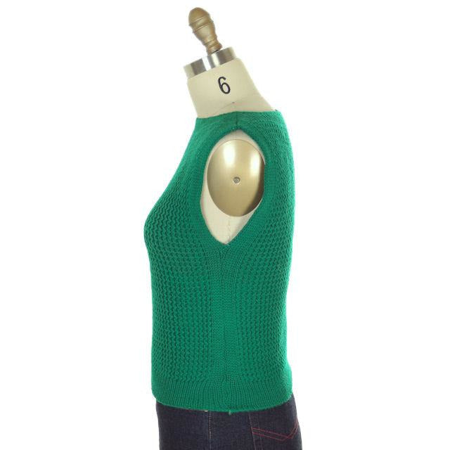 Vintage Sweater Sleeveless Vest Boat Neck Green Hand Knit Wool 1960s S On Sale,Women's The Best Vintage Clothing