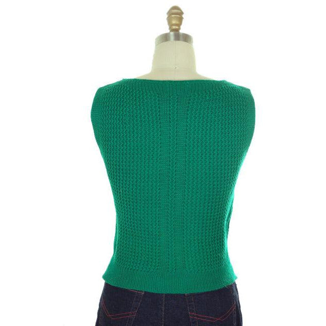Vintage Sweater Sleeveless Vest Boat Neck Green Hand Knit Wool 1960s S On Sale,Women's The Best Vintage Clothing