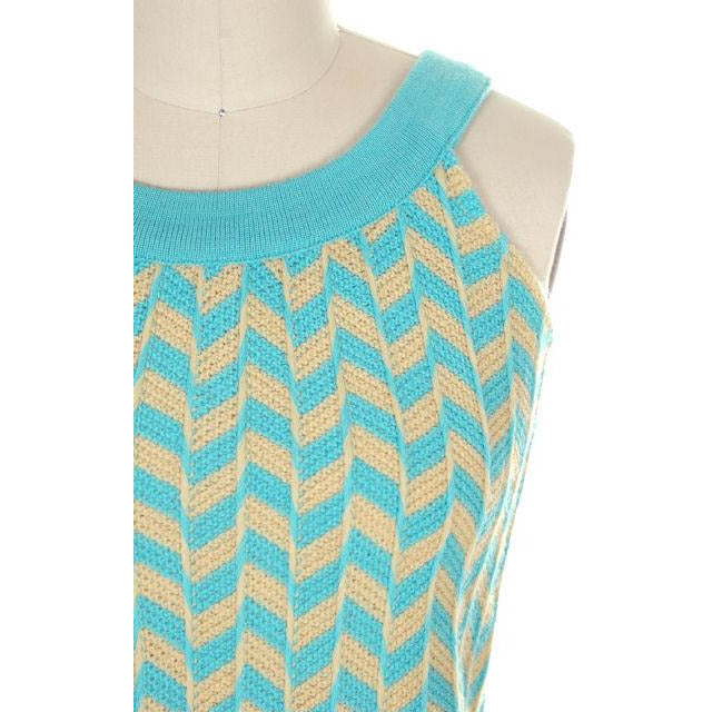 Vintage 60s Sleeveless Wool Sweater Tank Turquoise Yellow Mod Preppy XS/S On Sale,Women's The Best Vintage Clothing