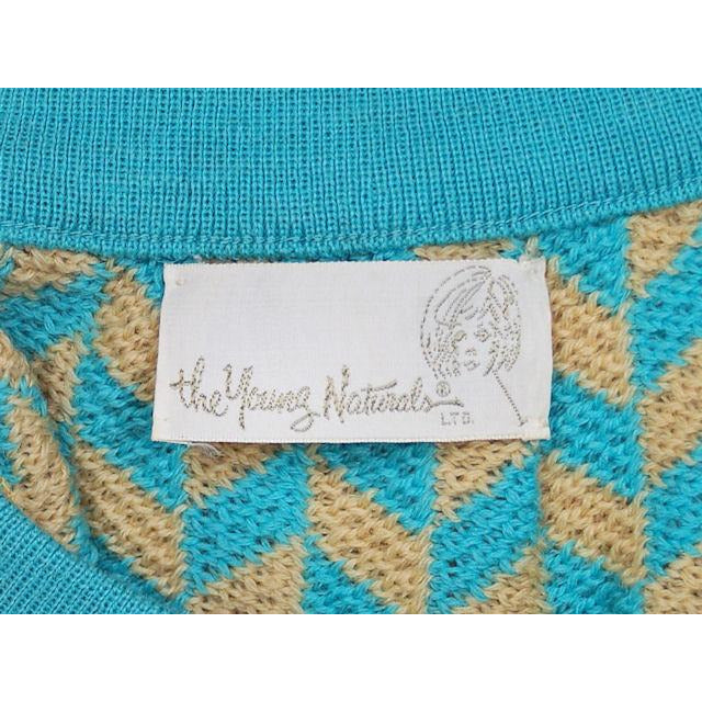 Vintage 60s Sleeveless Wool Sweater Tank Turquoise Yellow Mod Preppy XS/S On Sale,Women's The Best Vintage Clothing