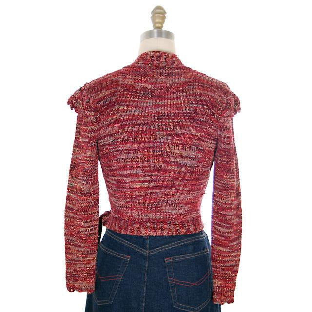 Vintage Wrap Sweater Flavia Des Granges Fab Metallics Cranberry 1980s M Women's The Best Vintage Clothing