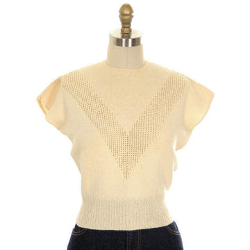 Vintage Ladies Sweater Hand Knit Rayon Warm Cream Neat Openwork 1950s Small - The Best Vintage Clothing
 - 1