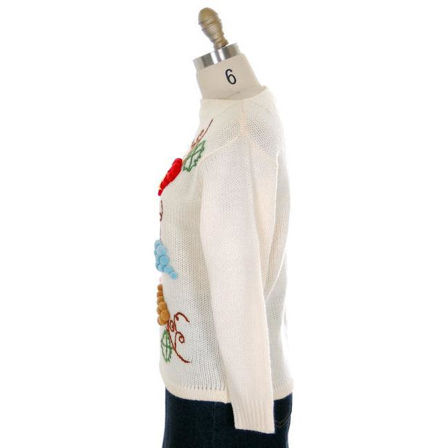 Vintage Sweater Fab 3D Embroidered Grapes 100% Wool 1960s Sz 38 Women's The Best Vintage Clothing