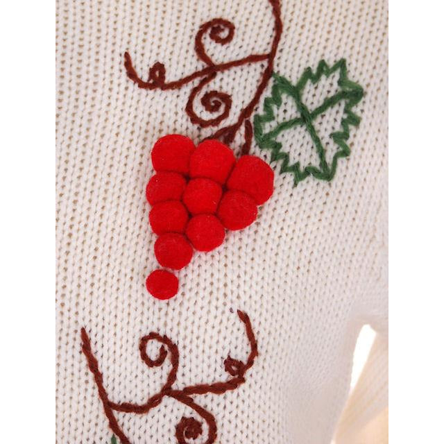 Vintage Sweater Fab 3D Embroidered Grapes 100% Wool 1960s Sz 38 Women's The Best Vintage Clothing
