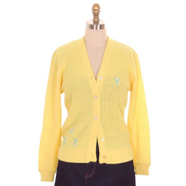 Vintage Orlon Cardigan Yellow Golf Embroidery M 1960s Haymaker On Sale,Women's The Best Vintage Clothing