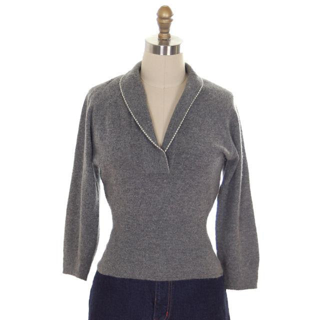 Vintage Cashmere Sweater Ladies Heather Gray B. Altman Shawl 1950s Small- Med On Sale,Women's The Best Vintage Clothing