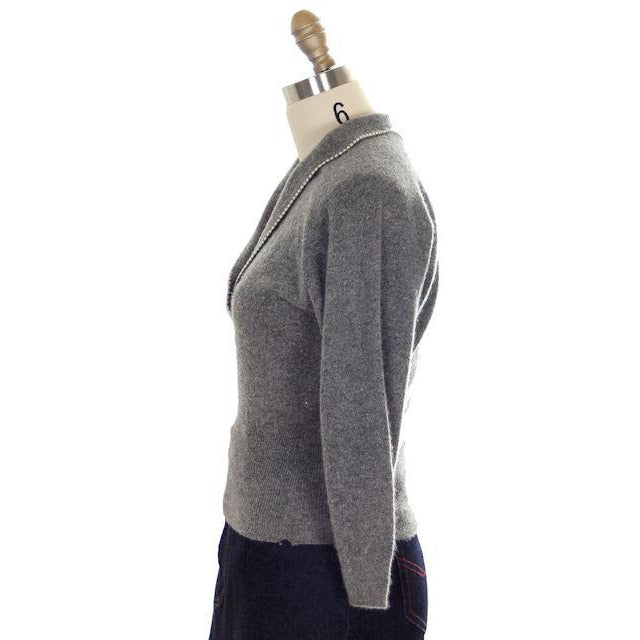 Vintage Cashmere Sweater Ladies Heather Gray B. Altman Shawl 1950s Small- Med On Sale,Women's The Best Vintage Clothing