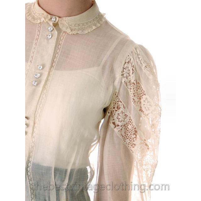 Vintage Blouse Amazing Leg O'Mutton Sleeves Rivoli Crystal Buttons 1940s Women's,New Arrivals The Best Vintage Clothing