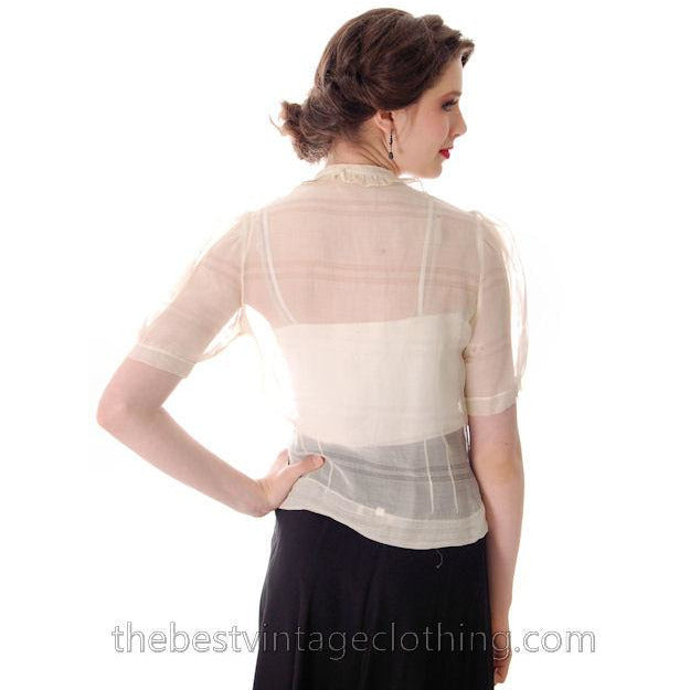 Vintage 1930s Blouse Sheer Gauze Details Small Bambergers Women's,New Arrivals The Best Vintage Clothing
