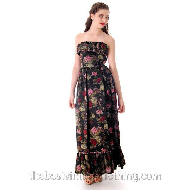 Vintage Tina Leser Strapless Gown Black Floral  Maxi 1960s Small - The Best Vintage Clothing
 - 1