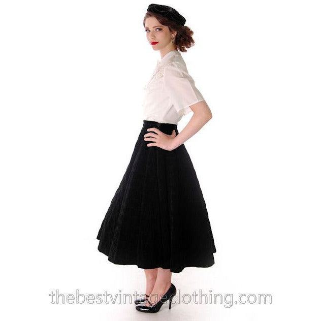 Vintage Circle Skirt Black Velvet Quilted 1950s Campus Casuals 28 Waist Women's,New Arrivals The Best Vintage Clothing