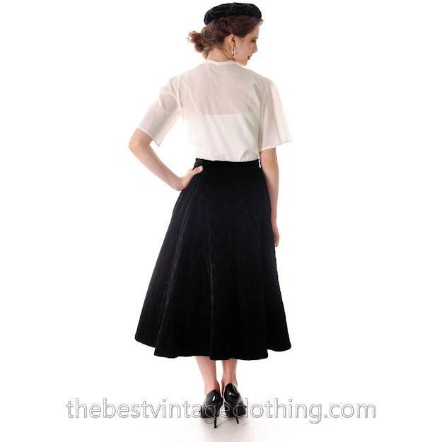 Vintage Circle Skirt Black Velvet Quilted 1950s Campus Casuals 28 Waist Women's,New Arrivals The Best Vintage Clothing