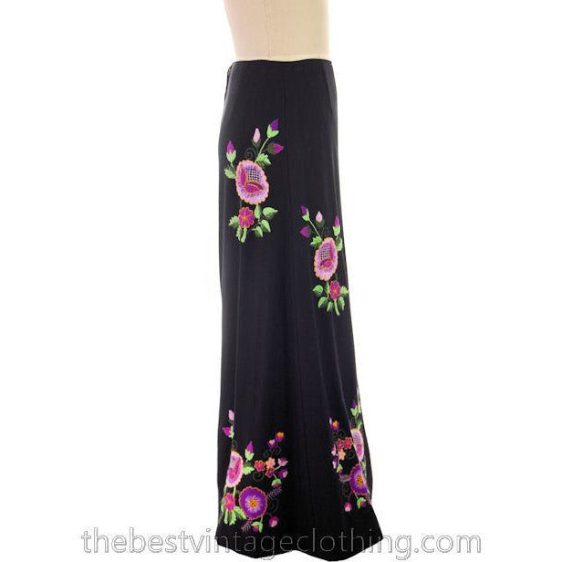 Vintage Embroidered Maxi Skirt H. Fabrikant Wool Blend Black S Women's,New Arrivals The Best Vintage Clothing