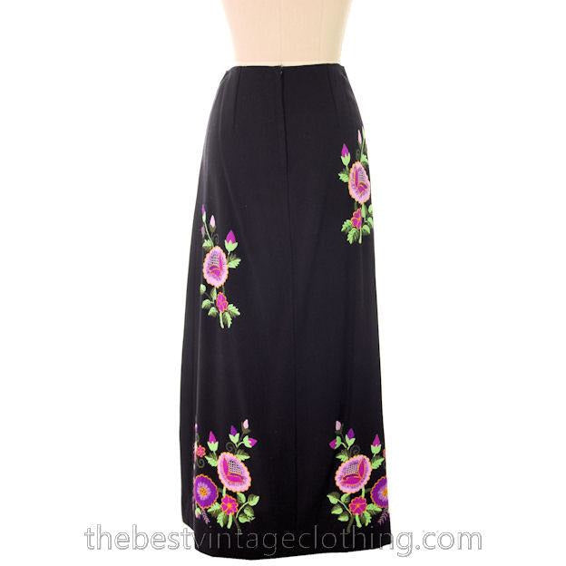 Vintage Embroidered Maxi Skirt H. Fabrikant Wool Blend Black S Women's,New Arrivals The Best Vintage Clothing