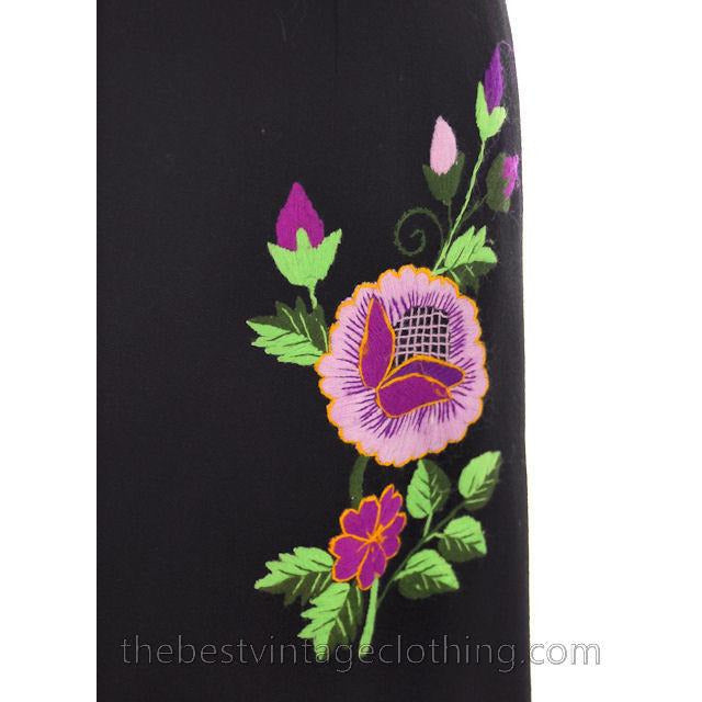 Vintage Embroidered Maxi Skirt H. Fabrikant Wool Blend Black S Women's,New Arrivals The Best Vintage Clothing