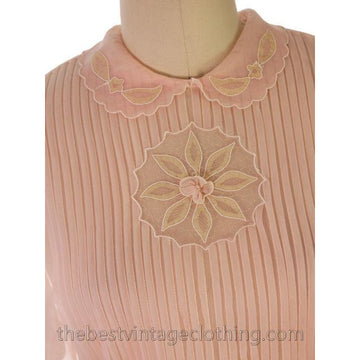 Vintage Sheer Nylon Blouse Pink Yoke Detail 1950s Large Women's,New Arrivals The Best Vintage Clothing