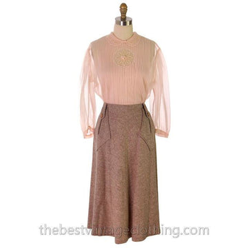 Vintage 1940s Skirt Taupe Wool Tweed A Line Retay Cool Pockets 28 Waist Women's,New Arrivals The Best Vintage Clothing