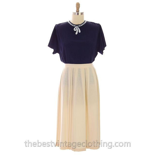 Vintge Navy Blue Rayon White Beaded Blouse 1940s Morlove Large -XL Women's,New Arrivals Morlove