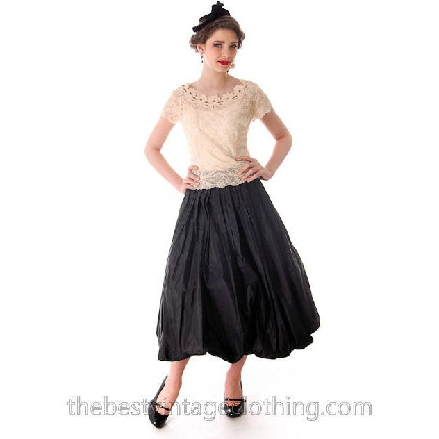 Vintage 1950s Black Pleated Taffeta Bubble Skirt Small 25 Waist Women's,New Arrivals The Best Vintage Clothing