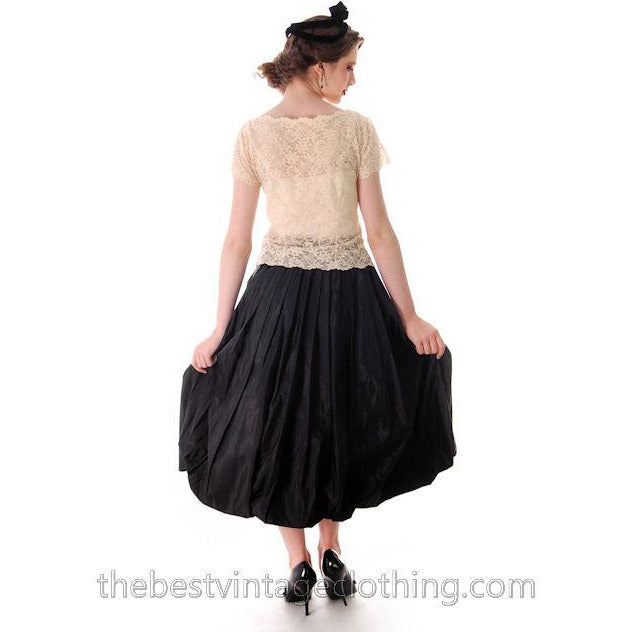 Vintage 1950s Black Pleated Taffeta Bubble Skirt Small 25 Waist Women's,New Arrivals The Best Vintage Clothing