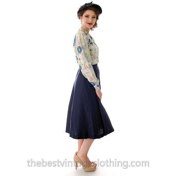 Vintage 1950s Skirt Navy Blue Fullish Courteena Small 26 Waist - The Best Vintage Clothing
 - 1