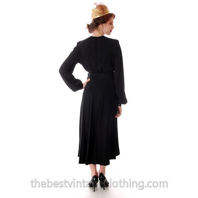 Vintage 1940s Black Rayon Faille Skirt High Waist Wide Waistband 26" Women's,New Arrivals The Best Vintage Clothing