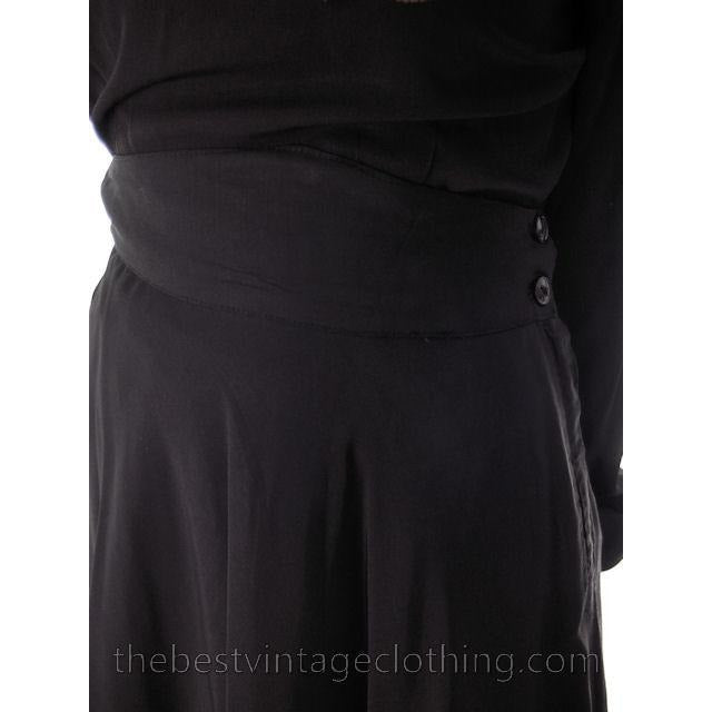 Vintage 1940s Black Rayon Faille Skirt High Waist Wide Waistband 26" Women's,New Arrivals The Best Vintage Clothing