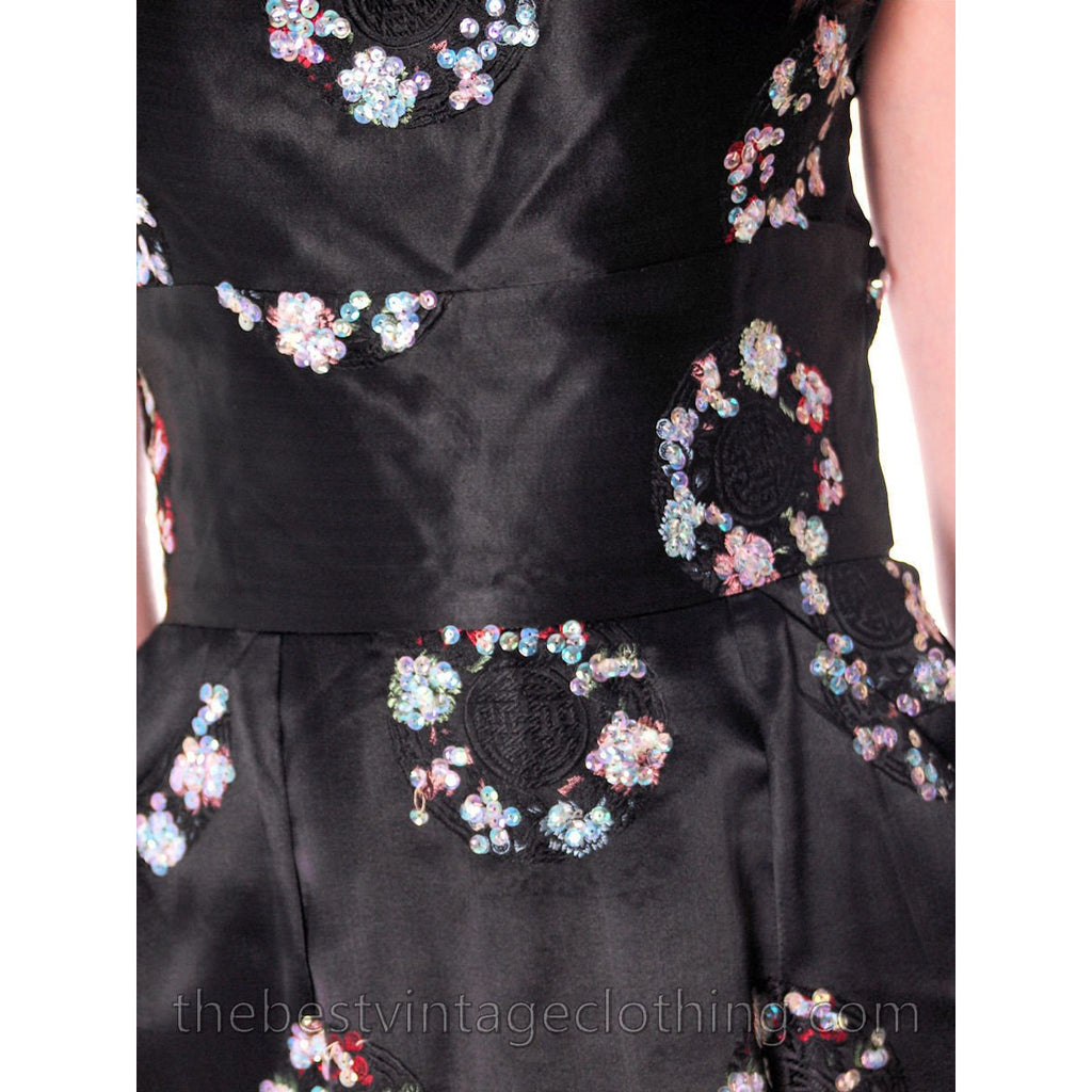 Vintage Alfred Shaheen Black SIlk Satin Sequin Bombshell Dress 1950S 36-26-36 Cart2cart The Best Vintage Clothing