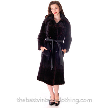 Black Ranch  Mink Trench Coat Zip Off Bottom Makes Stole S FREE MINK HAT - The Best Vintage Clothing
 - 1