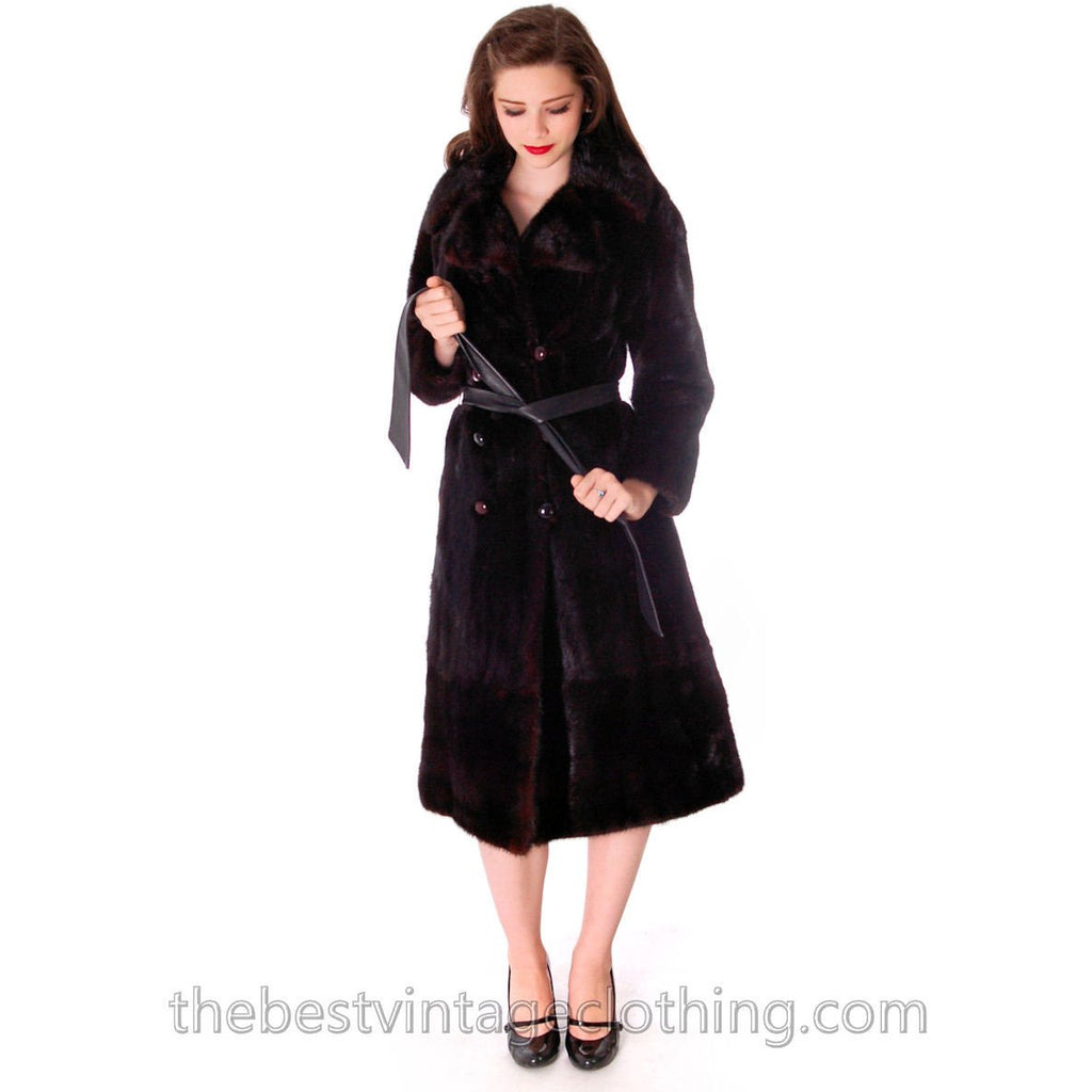 Womens FUR Coat Black Ranch Mink Trench Coat Zip Off Bottom Makes Stole 1970s The Best Vintage Clothing