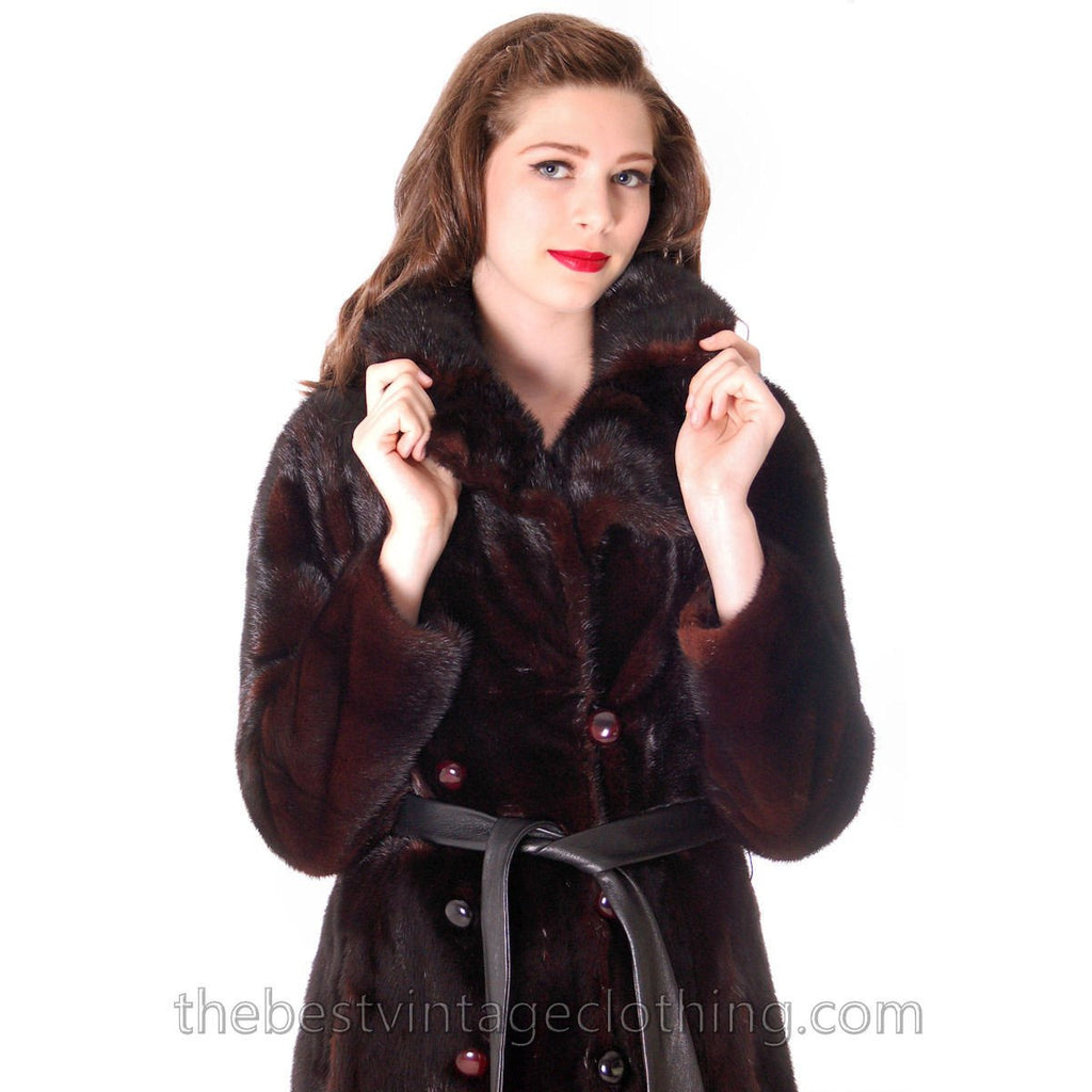Womens FUR Coat Black Ranch Mink Trench Coat Zip Off Bottom Makes Stole 1970s The Best Vintage Clothing